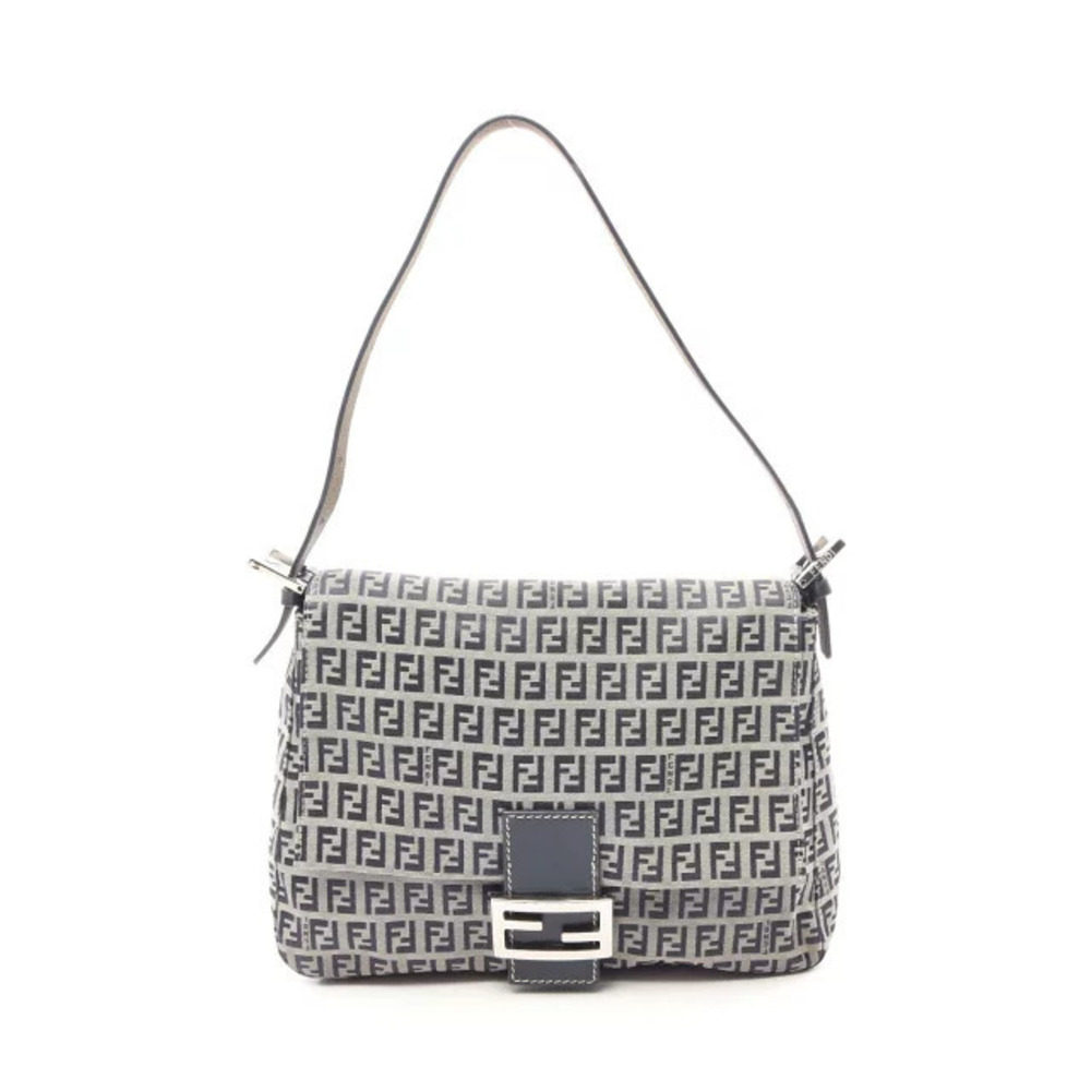 Fendi Mamma Bucket Shoulder Bag Canvas Leather Gray Navy Blue